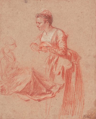 Twee Figuurstudies van een Jonge Vrouw, 1715-1717 door Jean Antoine Watteau